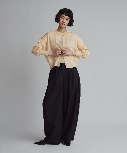 W:Huku(フーク)の「【W:Huku / バイカラーシャイニーニット】シアー ハーフスリーブ トップス / 半袖(ニット/セーター・レディース・ベージュ/チャコール/ブラウン/オフホワイト/オレンジ・FREE)」の6枚目の写真