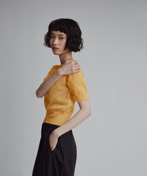 W:Huku(フーク)の「【W:Huku / バイカラーシャイニーニット】シアー ハーフスリーブ トップス / 半袖(ニット/セーター・レディース・ベージュ/チャコール/ブラウン/オフホワイト/オレンジ・FREE)」の18枚目の写真