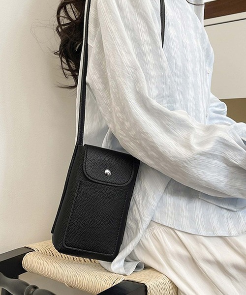 LOWO(ロワ)の「レザーミニショルダーバッグ スマホショルダー スマホポーチ 合成皮革(ショルダーバッグ・レディース・ブラウン/オフホワイト/アイボリー/ベージュ/ブラック/ピンク・FREE)」の3枚目の写真