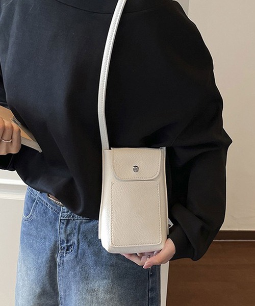LOWO(ロワ)の「レザーミニショルダーバッグ スマホショルダー スマホポーチ 合成皮革(ショルダーバッグ・レディース・ブラウン/オフホワイト/アイボリー/ベージュ/ブラック/ピンク・FREE)」の13枚目の写真