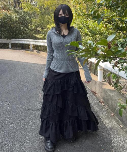 gibous（ギボス）の「gibous/ギボス/frill lace long skirt（スカート・レディース・ブラック・F）」の2枚目の写真