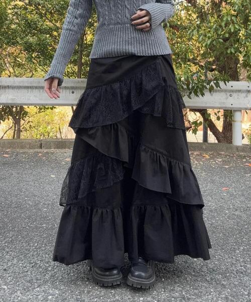 gibous（ギボス）の「gibous/ギボス/frill lace long skirt（スカート・レディース・ブラック・F）」の3枚目の写真