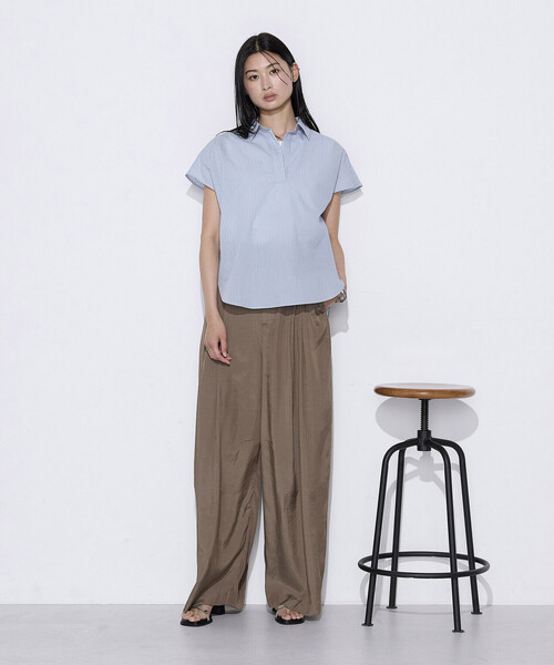 COMME CA(コムサ)の「シルク・平 ワイドタックカーブパンツ(その他パンツ・レディース・カーキ/スミクロ・7号/11号/9号)」の15枚目の写真