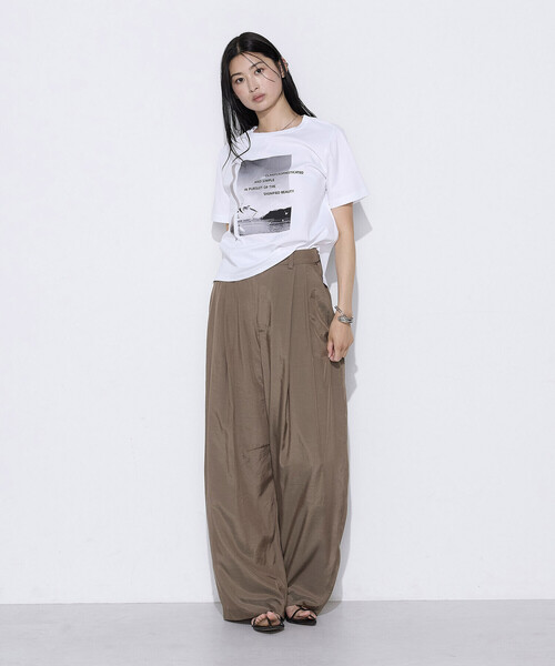 COMME CA(コムサ)の「シルク・平 ワイドタックカーブパンツ(その他パンツ・レディース・カーキ/スミクロ・7号/11号/9号)」の18枚目の写真