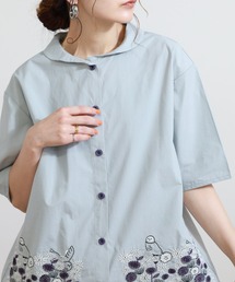 EMAGO 鳥とお花畑ブラウス 半袖