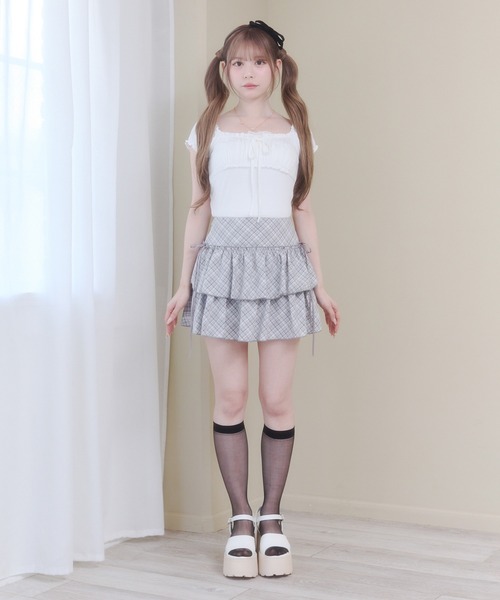 Rmine(アールマイン)の「ギャザーデザインフロントリボントップス(半袖)(Tシャツ/カットソー・レディース・グレー/パープル/ホワイト・SMALL)」の21枚目の写真