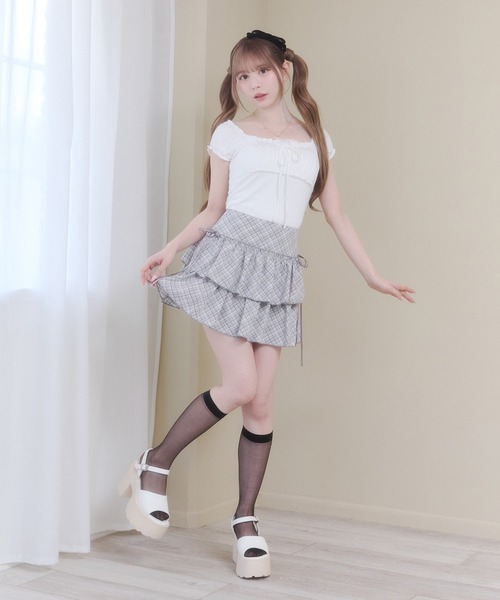 Rmine(アールマイン)の「ギャザーデザインフロントリボントップス(半袖)(Tシャツ/カットソー・レディース・グレー/パープル/ホワイト・SMALL)」の22枚目の写真