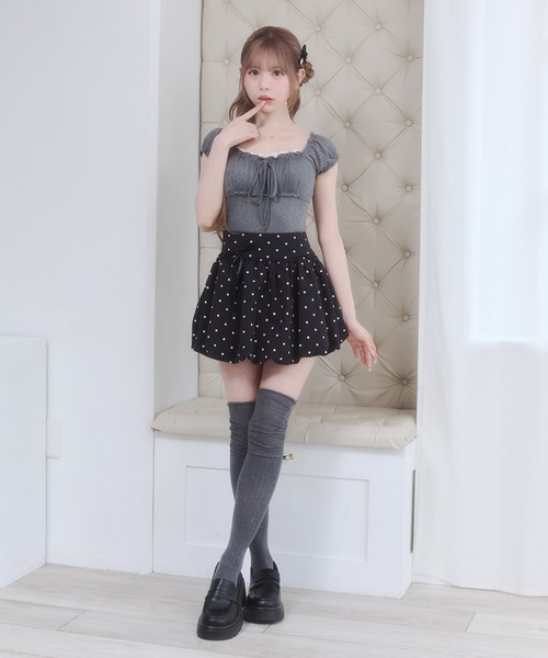 Rmine(アールマイン)の「ギャザーデザインフロントリボントップス(半袖)(Tシャツ/カットソー・レディース・グレー/パープル/ホワイト・SMALL)」の16枚目の写真