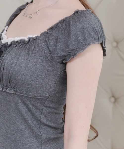 Rmine(アールマイン)の「ギャザーデザインフロントリボントップス(半袖)(Tシャツ/カットソー・レディース・グレー/パープル/ホワイト・SMALL)」の11枚目の写真