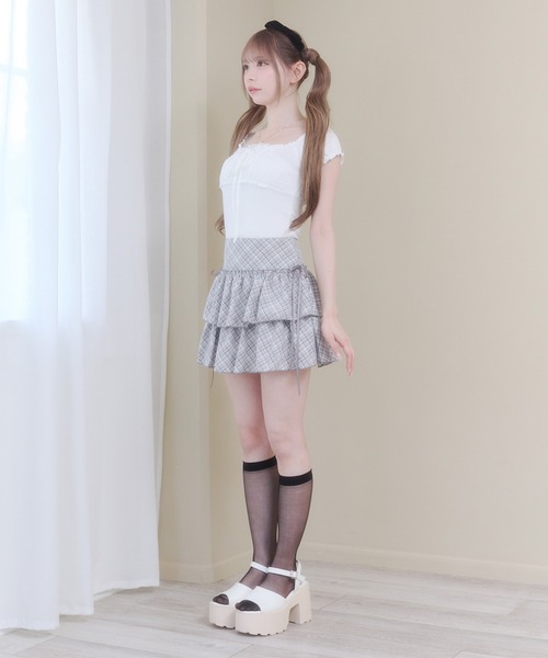 Rmine(アールマイン)の「ギャザーデザインフロントリボントップス(半袖)(Tシャツ/カットソー・レディース・グレー/パープル/ホワイト・SMALL)」の20枚目の写真