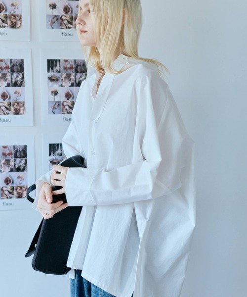 flaeu(フラユ)の「Loose Drop Shoulder Shirt(シャツ/ブラウス・レディース・ブラック/ホワイト・FREE)」の1枚目の写真