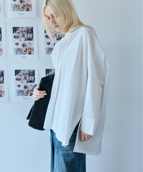 flaeu(フラユ)の「Loose Drop Shoulder Shirt(シャツ/ブラウス・レディース・ブラック/ホワイト・FREE)」の3枚目の写真