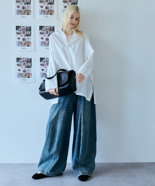 flaeu(フラユ)の「Loose Drop Shoulder Shirt(シャツ/ブラウス・レディース・ブラック/ホワイト・FREE)」の5枚目の写真