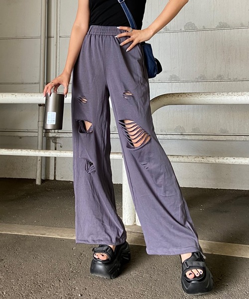 non-hedge(ノンヘッジ)の「ダメージスウェットワイドパンツ(スウェットパンツ・レディース・ブラック/チャコールグレー/グレー・FREE)」の17枚目の写真