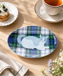 MILLION CARATS（ミリオンカラッツ）の「【強化ガラス・アクセサリートレイにも】《Matsuo Miyuki》 - Oval plate - ネコとチェック柄が映えるガラスプレート（食器）」