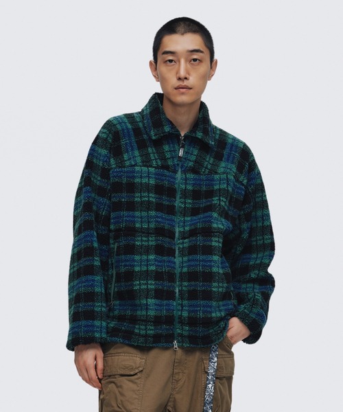 WILD THINGS(ワイルドシングス)の「フラッフィーチェックボアジャケット|FLUFFY CHECK BOA JACKET(ブルゾン・メンズ・グリーン/グレー/オレンジ/レッド/オリーブ・S/XS/XL/L/M)」の1枚目の写真