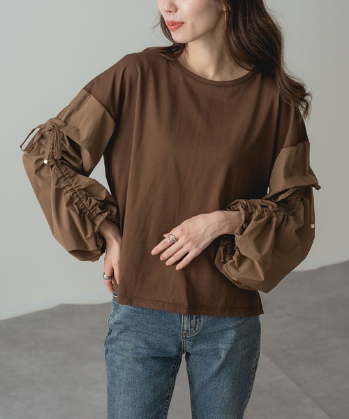 ANNA LUNA(アンナルナ)の「【ANNA LUNA】 袖ドロスト が アクセント の 大人 カジュアル プルオーバー(Tシャツ/カットソー・レディース・ブラウン/ブラック・MEDIUM)」の1枚目の写真