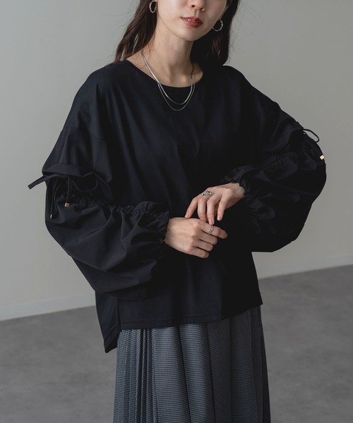 ANNA LUNA(アンナルナ)の「【ANNA LUNA】 袖ドロスト が アクセント の 大人 カジュアル プルオーバー(Tシャツ/カットソー・レディース・ブラウン/ブラック・MEDIUM)」の2枚目の写真