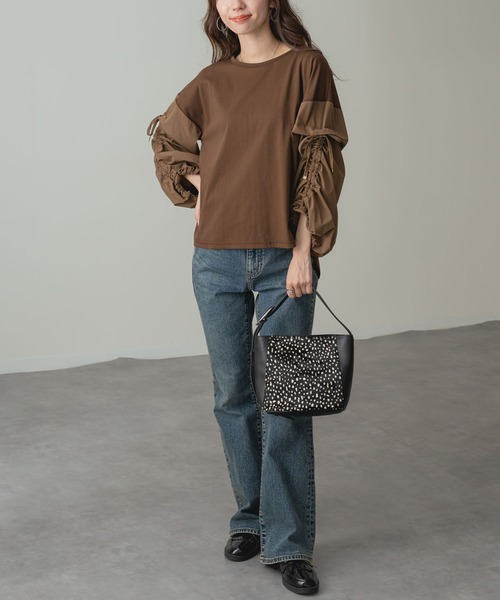 ANNA LUNA(アンナルナ)の「【ANNA LUNA】 袖ドロスト が アクセント の 大人 カジュアル プルオーバー(Tシャツ/カットソー・レディース・ブラウン/ブラック・MEDIUM)」の13枚目の写真