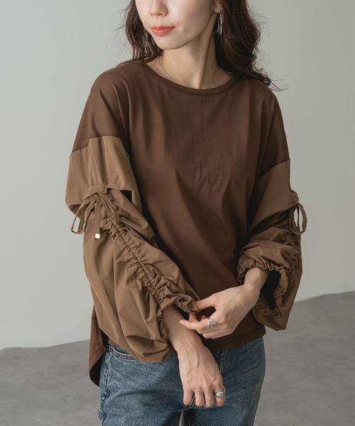 ANNA LUNA(アンナルナ)の「【ANNA LUNA】 袖ドロスト が アクセント の 大人 カジュアル プルオーバー(Tシャツ/カットソー・レディース・ブラウン/ブラック・MEDIUM)」の11枚目の写真