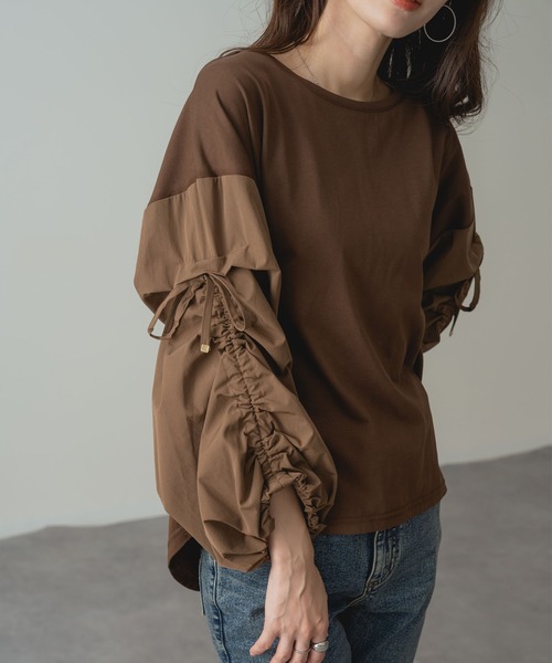 ANNA LUNA(アンナルナ)の「【ANNA LUNA】 袖ドロスト が アクセント の 大人 カジュアル プルオーバー(Tシャツ/カットソー・レディース・ブラウン/ブラック・MEDIUM)」の16枚目の写真