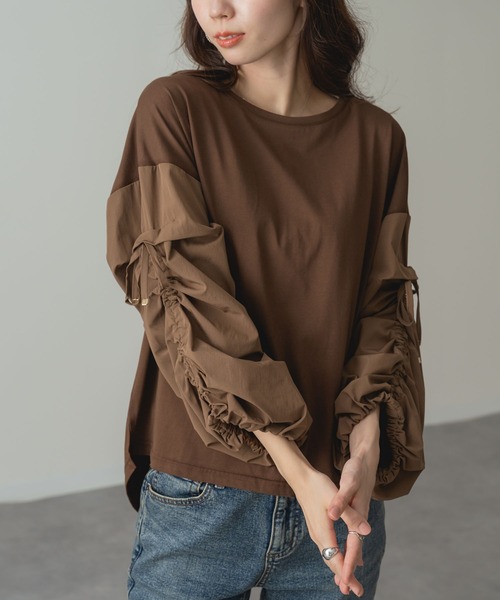 ANNA LUNA(アンナルナ)の「【ANNA LUNA】 袖ドロスト が アクセント の 大人 カジュアル プルオーバー(Tシャツ/カットソー・レディース・ブラウン/ブラック・MEDIUM)」の18枚目の写真