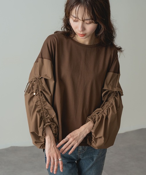ANNA LUNA(アンナルナ)の「【ANNA LUNA】 袖ドロスト が アクセント の 大人 カジュアル プルオーバー(Tシャツ/カットソー・レディース・ブラウン/ブラック・MEDIUM)」の15枚目の写真