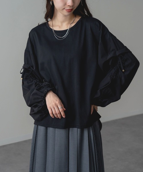 ANNA LUNA(アンナルナ)の「【ANNA LUNA】 袖ドロスト が アクセント の 大人 カジュアル プルオーバー(Tシャツ/カットソー・レディース・ブラウン/ブラック・MEDIUM)」の7枚目の写真