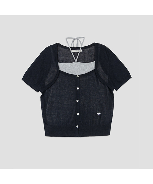 ATELIER NAIN（アトリエナイン）の「COLOR COMBINATION KNIT ENSEMBLE SET (CD-2274)（カーディガン/ボレロ・レディース・ダークグレー/ダークネイビー・FREE）」の2枚目の写真