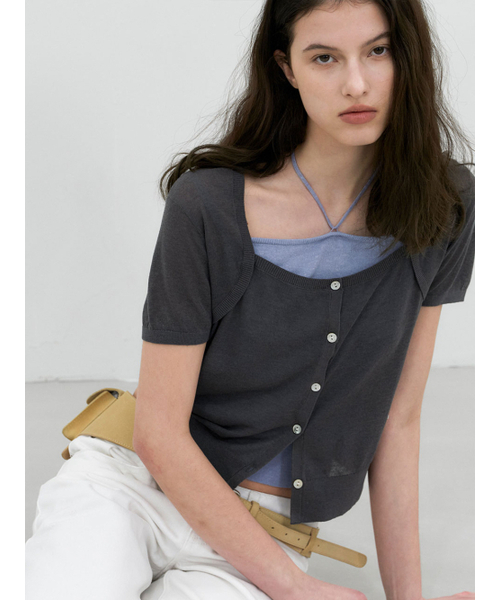 ATELIER NAIN（アトリエナイン）の「COLOR COMBINATION KNIT ENSEMBLE SET (CD-2274)（カーディガン/ボレロ・レディース・ダークグレー/ダークネイビー・FREE）」の3枚目の写真