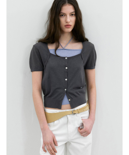 ATELIER NAIN（アトリエナイン）の「COLOR COMBINATION KNIT ENSEMBLE SET (CD-2274)（カーディガン/ボレロ・レディース・ダークグレー/ダークネイビー・FREE）」の4枚目の写真