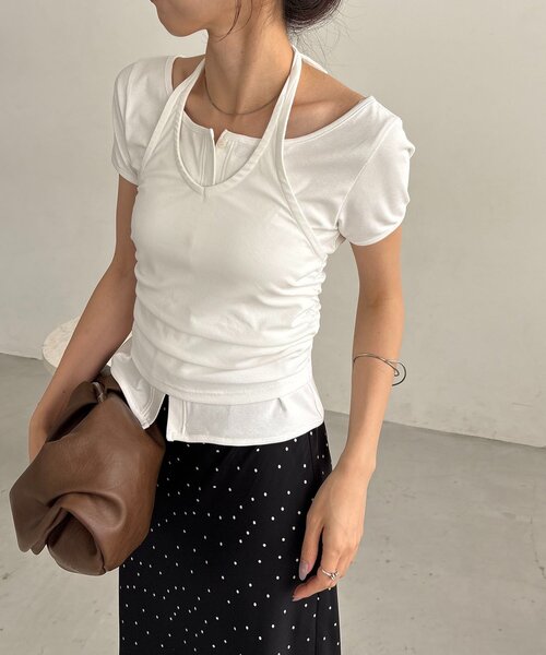CAPRICIEUX LE'MAGE(カプリシューレマージュ)の「【マルチWAY】ホルターキャミSETカーディガン(Tシャツ/カットソー・レディース・グレー/ブラウン/ホワイト・FREE)」の2枚目の写真