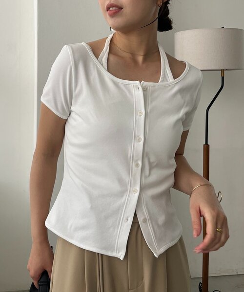 CAPRICIEUX LE'MAGE(カプリシューレマージュ)の「【マルチWAY】ホルターキャミSETカーディガン(Tシャツ/カットソー・レディース・グレー/ブラウン/ホワイト・FREE)」の7枚目の写真
