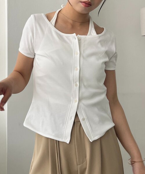 CAPRICIEUX LE'MAGE(カプリシューレマージュ)の「【マルチWAY】ホルターキャミSETカーディガン(Tシャツ/カットソー・レディース・グレー/ブラウン/ホワイト・FREE)」の9枚目の写真
