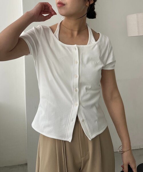 CAPRICIEUX LE'MAGE(カプリシューレマージュ)の「【マルチWAY】ホルターキャミSETカーディガン(Tシャツ/カットソー・レディース・グレー/ブラウン/ホワイト・FREE)」の13枚目の写真