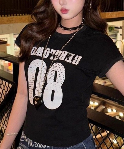 AsheKsha(アシクシャ)の「ナンバープリントショート丈 T シャツ(Tシャツ/カットソー・レディース・ブラック・M)」の15枚目の写真