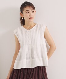 コットン前開きタックブラウス