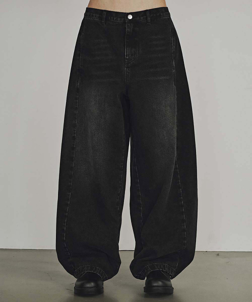 KANEITEI(カネイテイ)の「WASHED STRING WIDE DENIM PANTS (BLACK)(デニムパンツ・レディース・ブラック・MEDIUM/LARGE/X-LARGE)」の1枚目の写真