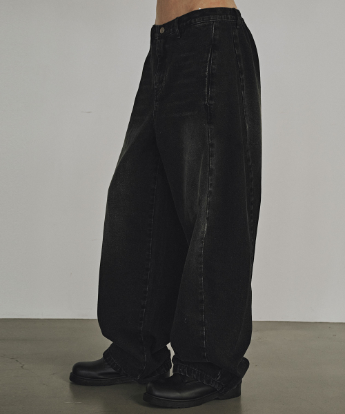 KANEITEI(カネイテイ)の「WASHED STRING WIDE DENIM PANTS (BLACK)(デニムパンツ・レディース・ブラック・MEDIUM/LARGE/X-LARGE)」の2枚目の写真
