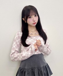【WEB限定】パールビット付チェックニット