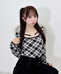 【WEB限定】パールビット付チェックニット