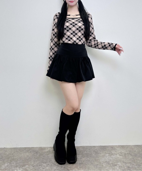 INGNI（イング）の「【WEB限定】パールビット付チェックニット（ニット/セーター・レディース・ベージュ系2/ピンク系2/ブラック×ホワイト・M）」の11枚目の写真