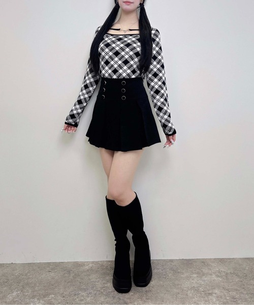 INGNI（イング）の「【WEB限定】パールビット付チェックニット（ニット/セーター・レディース・ベージュ系2/ピンク系2/ブラック×ホワイト・M）」の4枚目の写真