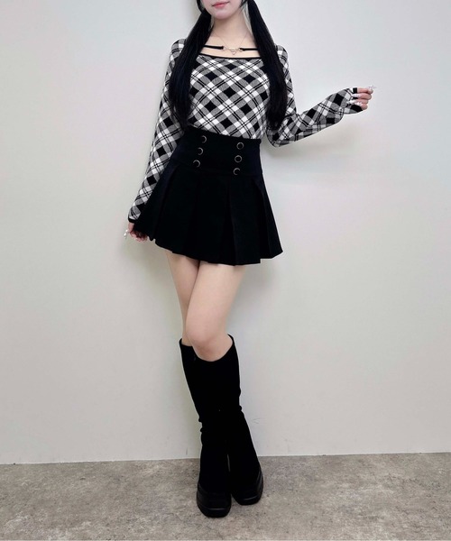 INGNI（イング）の「【WEB限定】パールビット付チェックニット（ニット/セーター・レディース・ベージュ系2/ピンク系2/ブラック×ホワイト・M）」の5枚目の写真