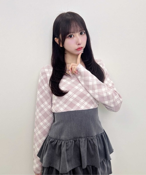 INGNI（イング）の「【WEB限定】パールビット付チェックニット（ニット/セーター・レディース・ベージュ系2/ピンク系2/ブラック×ホワイト・M）」の17枚目の写真