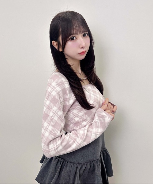 INGNI（イング）の「【WEB限定】パールビット付チェックニット（ニット/セーター・レディース・ベージュ系2/ピンク系2/ブラック×ホワイト・M）」の19枚目の写真