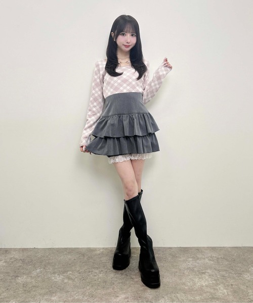 INGNI（イング）の「【WEB限定】パールビット付チェックニット（ニット/セーター・レディース・ベージュ系2/ピンク系2/ブラック×ホワイト・M）」の21枚目の写真