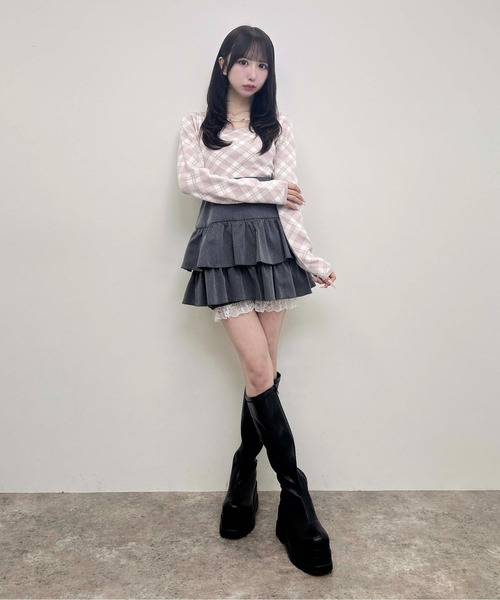 INGNI（イング）の「【WEB限定】パールビット付チェックニット（ニット/セーター・レディース・ベージュ系2/ピンク系2/ブラック×ホワイト・M）」の22枚目の写真