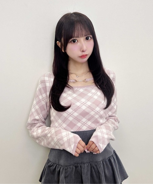 INGNI（イング）の「【WEB限定】パールビット付チェックニット（ニット/セーター・レディース・ベージュ系2/ピンク系2/ブラック×ホワイト・M）」の16枚目の写真