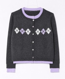 26aw アーガイル柄フェイクレイヤードニットカーディガン